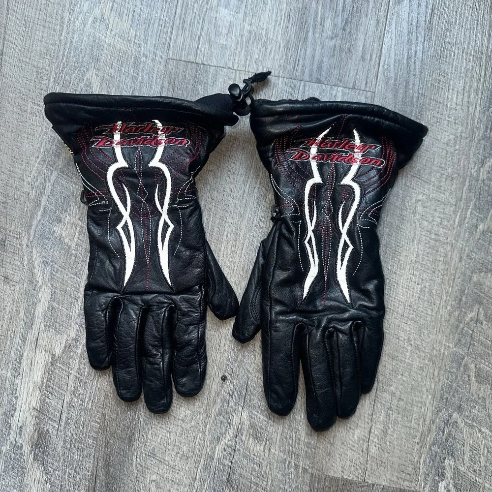 Harley Davidson Women's Gloves Medium‎ Reflective Tribal Y2K Goth Grunge